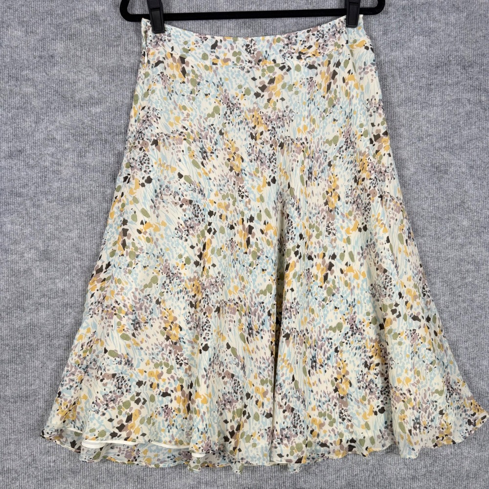Jones New York  Size-8 Midi Skirt 100% Silk Abstract Print Multi Color A-Line